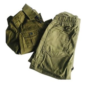 H&M Boys pants & button down, khaki green size 5-6